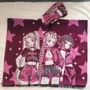 K-Pop Demon Woven Hooded Poncho Rumi Mira Zoey Pink Purple Gaban Cape Ne